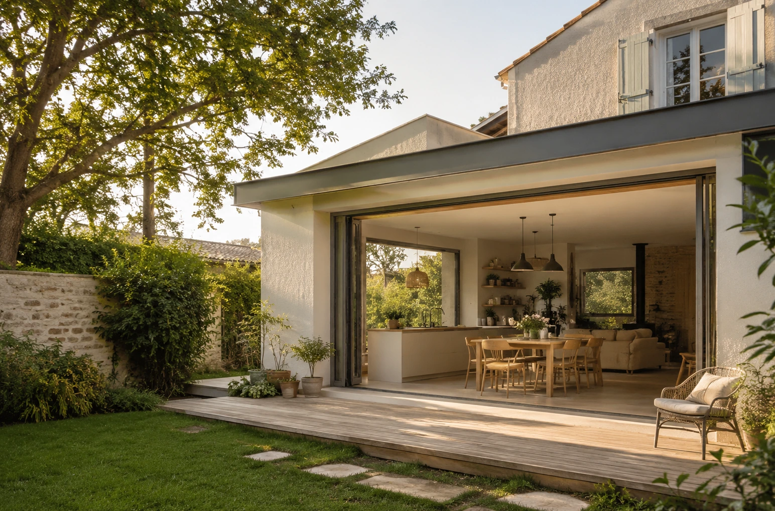 Jardin et extérieurs chaleureux aménagés autour de la maison