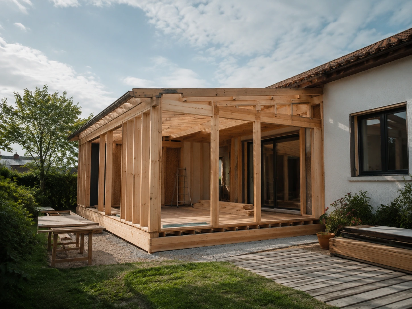 Projet d’extension ou de structure en bois adossé à une maison existante