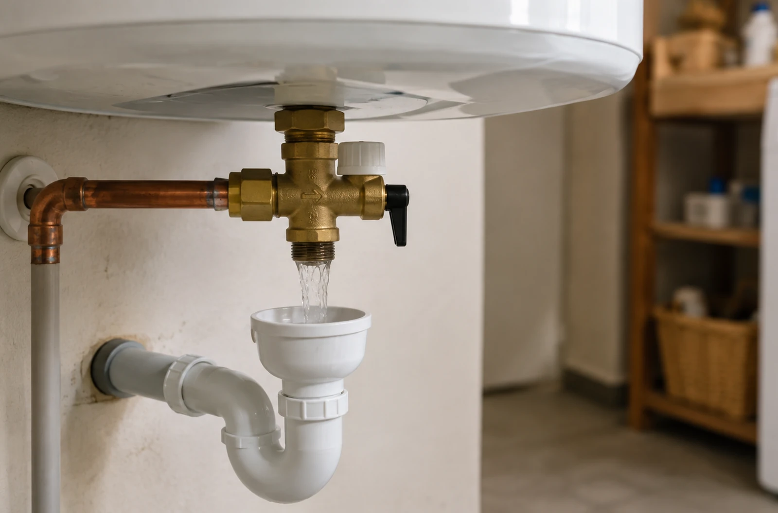 Groupe de sécurité d’un chauffe-eau avec eau évacuée vers le siphon