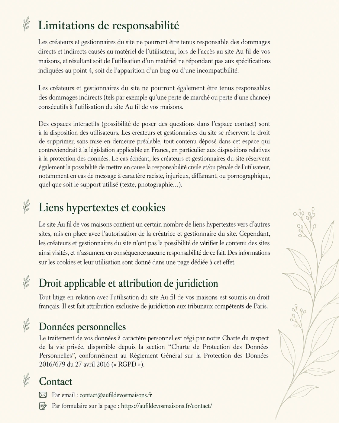 Mentions légales Au fil de vos maisons — page 2